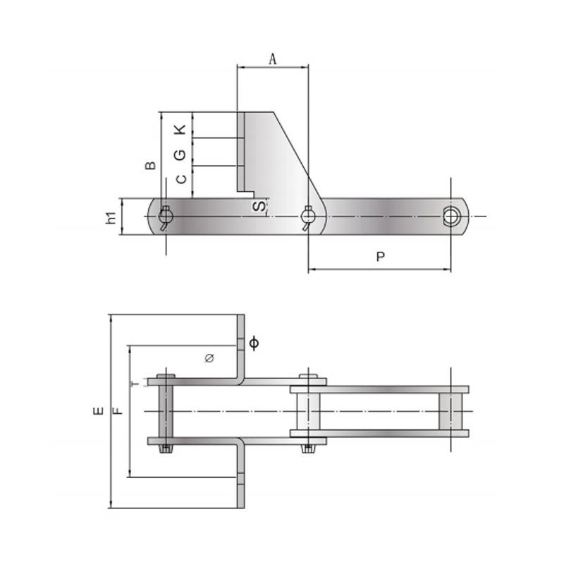 HSS HS HSC transportador de acero inoxidable Cadena con accesorio